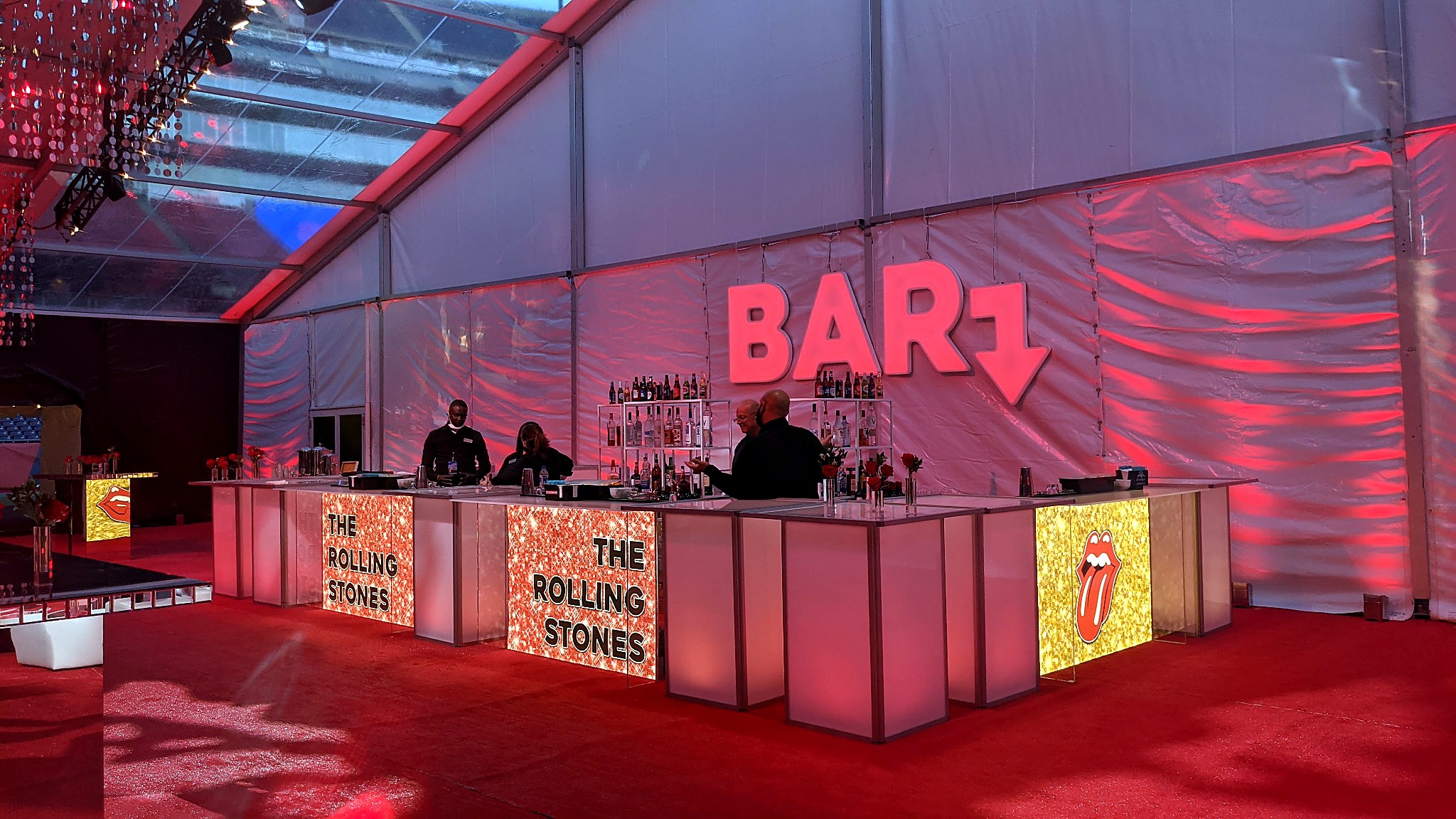 Custom Rolling Stones themed illuminated bar installation for a private event